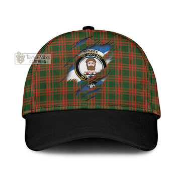 Menzies Green Modern Tartan Classic Cap with Family Crest In Me Style