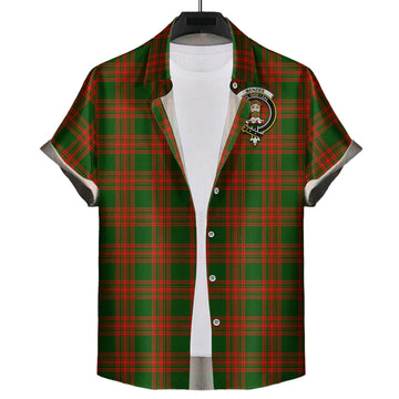 Menzies Green Modern Tartan Short Sleeve Button Down Shirt with Family Crest