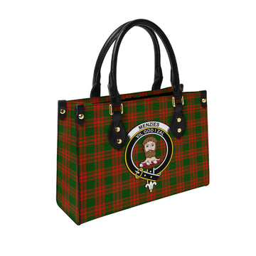 Menzies Green Modern Tartan Leather Bag with Family Crest