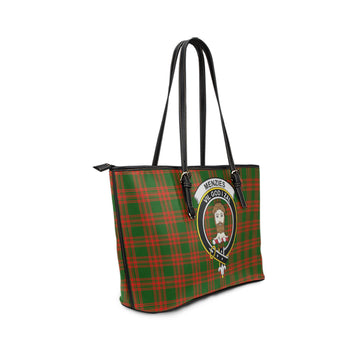 Menzies Green Modern Tartan Leather Tote Bag with Family Crest
