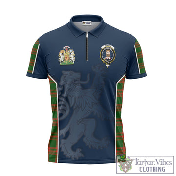 Menzies Green Modern Tartan Zipper Polo Shirt with Family Crest and Lion Rampant Vibes Sport Style