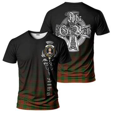Menzies Green Modern Tartan T-Shirt Featuring Alba Gu Brath Family Crest Celtic Inspired