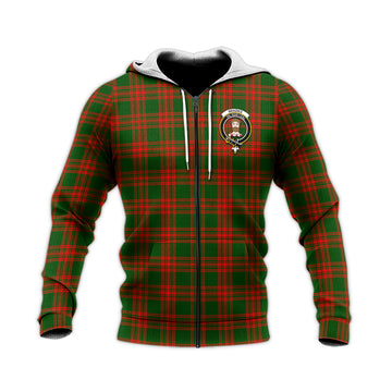 Menzies Green Modern Tartan Knitted Hoodie with Family Crest