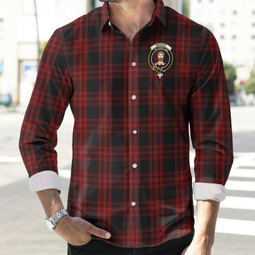 Menzies Hunting Tartan Long Sleeve Button Up Shirt with Family Crest