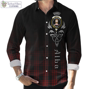 Menzies Hunting Tartan Long Sleeve Button Up Featuring Alba Gu Brath Family Crest Celtic Inspired