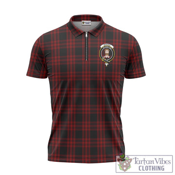 Menzies Hunting Tartan Zipper Polo Shirt with Family Crest