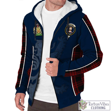 Menzies Hunting Tartan Sherpa Hoodie with Family Crest and Lion Rampant Vibes Sport Style