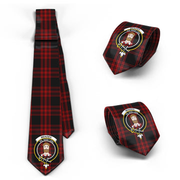 Menzies Hunting Tartan Classic Necktie with Family Crest