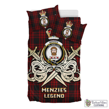 Menzies Hunting Tartan Bedding Set with Clan Crest and the Golden Sword of Courageous Legacy