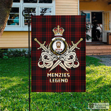 Menzies Hunting Tartan Flag with Clan Crest and the Golden Sword of Courageous Legacy