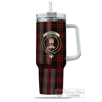 Menzies Hunting Tartan and Family Crest Tumbler with Handle