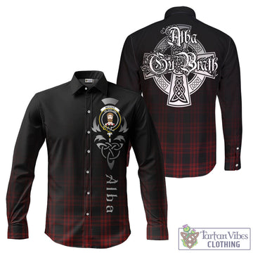 Menzies Hunting Tartan Long Sleeve Button Up Featuring Alba Gu Brath Family Crest Celtic Inspired