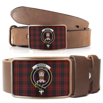 Menzies Hunting Tartan Belt Buckles with Family Crest