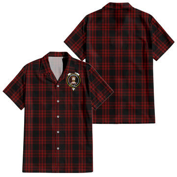 Menzies Hunting Tartan Short Sleeve Button Down Shirt with Family Crest