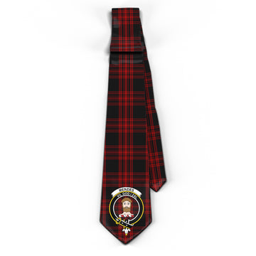 Menzies Hunting Tartan Classic Necktie with Family Crest