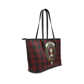 Menzies Hunting Tartan Leather Tote Bag with Family Crest