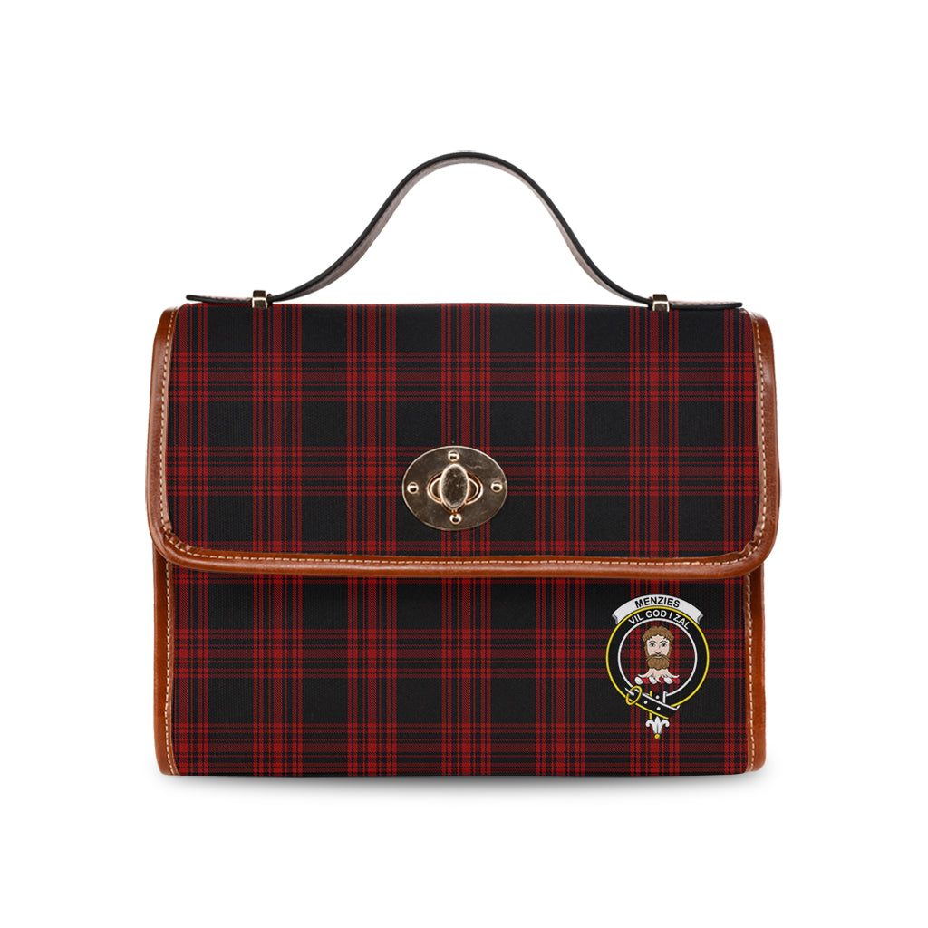 menzies-hunting-tartan-leather-strap-waterproof-canvas-bag-with-family-crest
