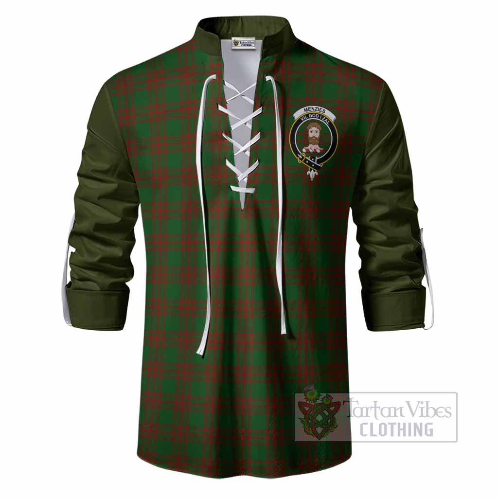 Menzies Tartan Accent Ghillie Shirt with Family Crest