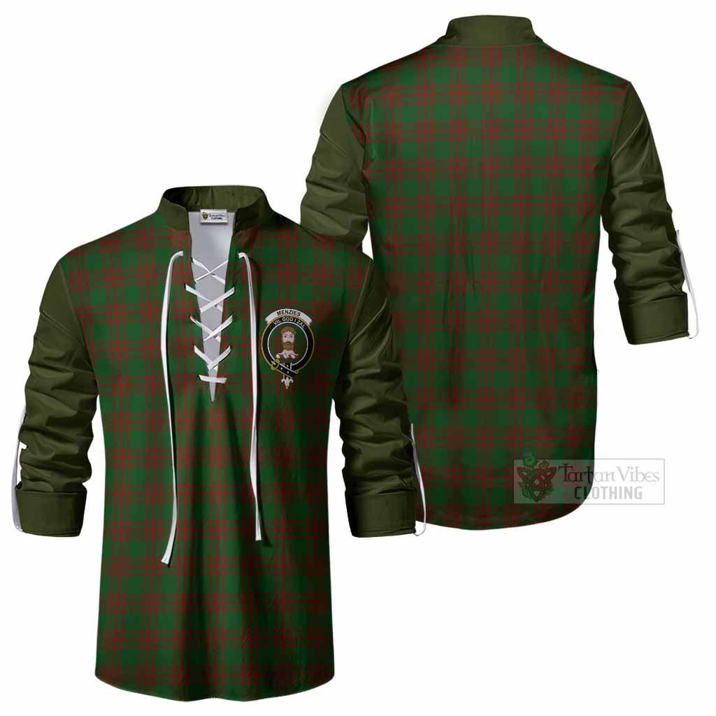 Menzies Tartan Accent Ghillie Shirt with Family Crest