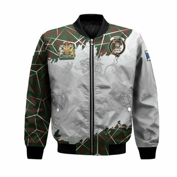 Menzies Tartan Bomber Jacket with Family Crest and Lion Rampant Grunge Style