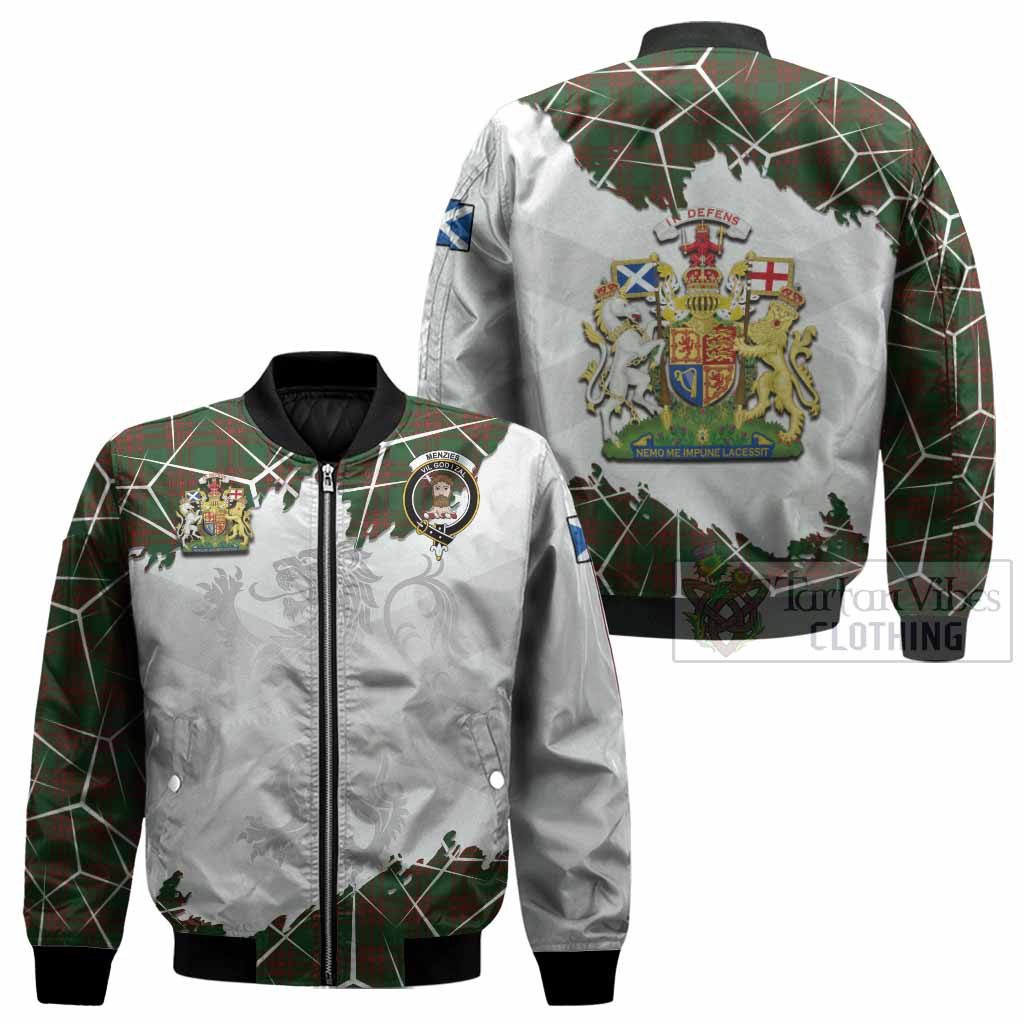 Menzies Tartan Bomber Jacket with Family Crest and Lion Rampant Grunge Style