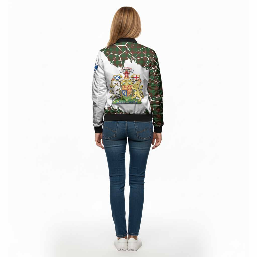 Menzies Tartan Bomber Jacket with Family Crest and Lion Rampant Grunge Style