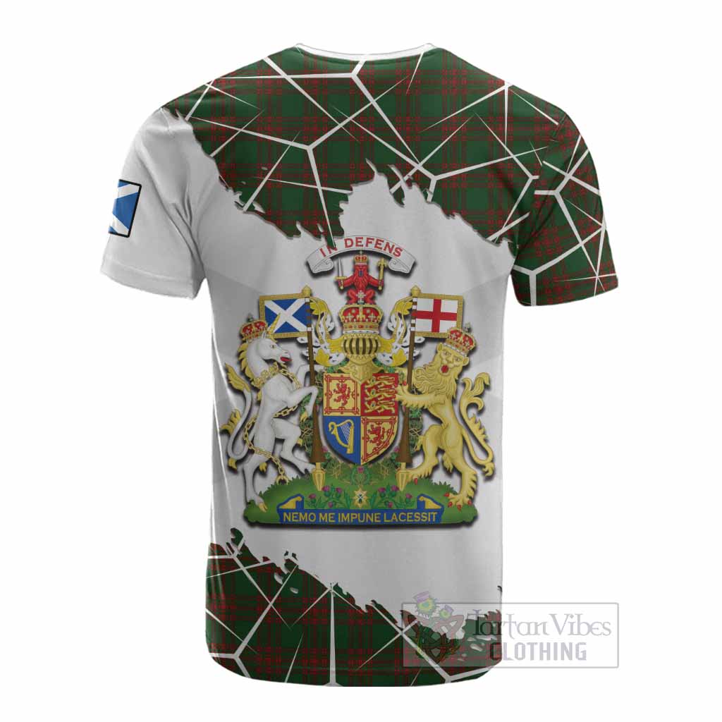 Menzies Tartan Cotton T-shirt with Family Crest and Lion Rampant Grunge Style
