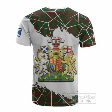Menzies Tartan Cotton T-shirt with Family Crest and Lion Rampant Grunge Style