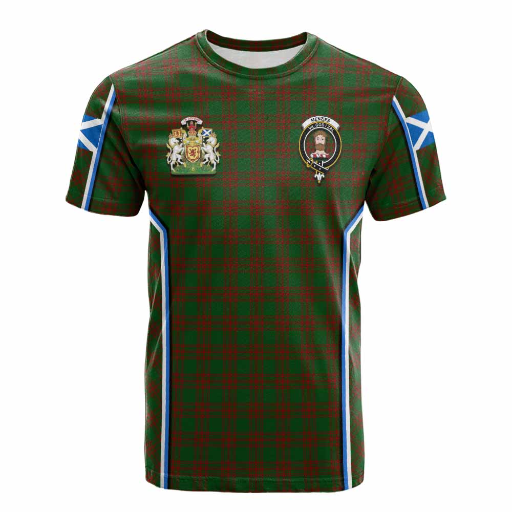 Menzies Tartan Crest Cotton T-shirt Scotland Coat of Arm Flag Style - Tartan Vibes Clothing