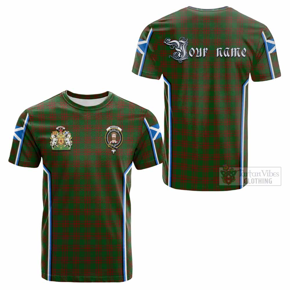 Menzies Tartan Crest Cotton T-shirt Scotland Coat of Arm Flag Style - Tartan Vibes Clothing