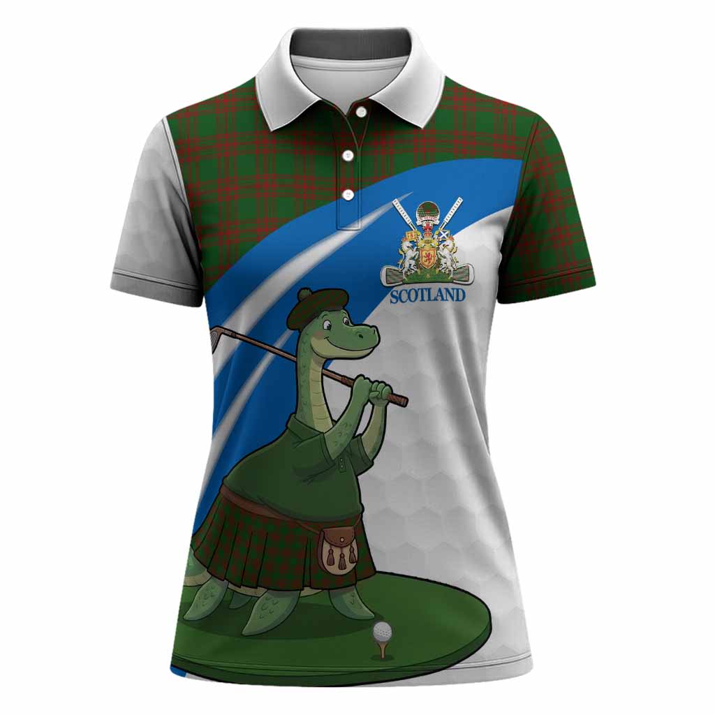 Menzies Tartan Crest Golf Nessie Women Polo Shirt Loch Ness Monster Sporty Style