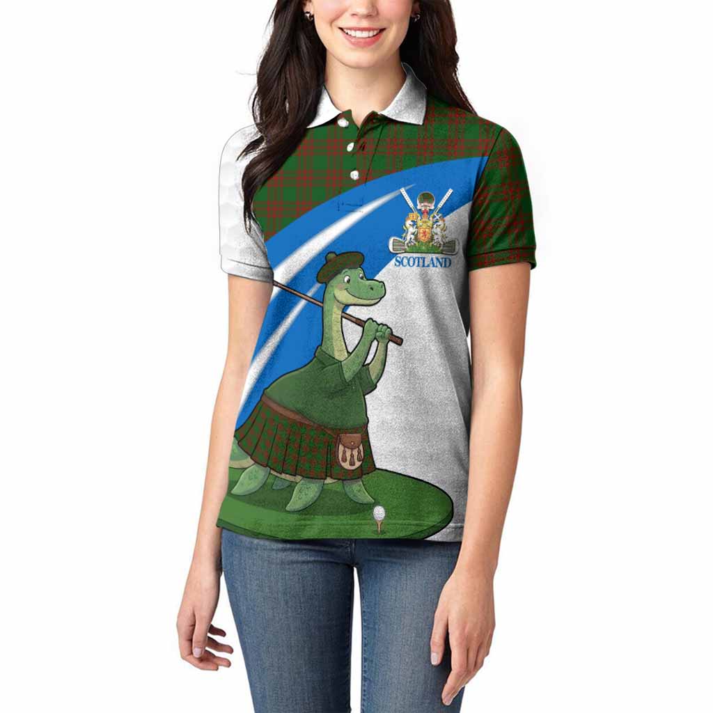 Menzies Tartan Crest Golf Nessie Women Polo Shirt Loch Ness Monster Sporty Style
