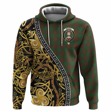 Menzies Tartan Crest Hoodie Celtic Knot and Triple Trickle Spiral Symbols