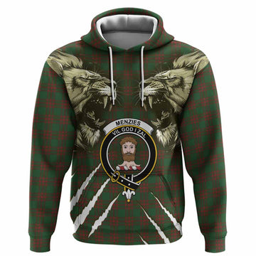 Menzies Tartan Crest Hoodie Ferocious Lion Style