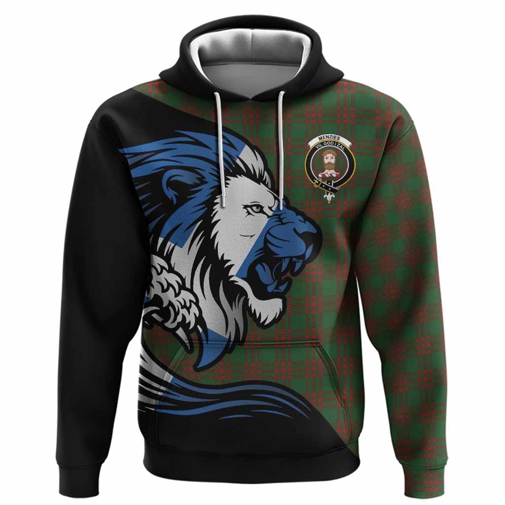 Menzies Tartan Crest Hoodie Scottish Golden Lions Wave Flow