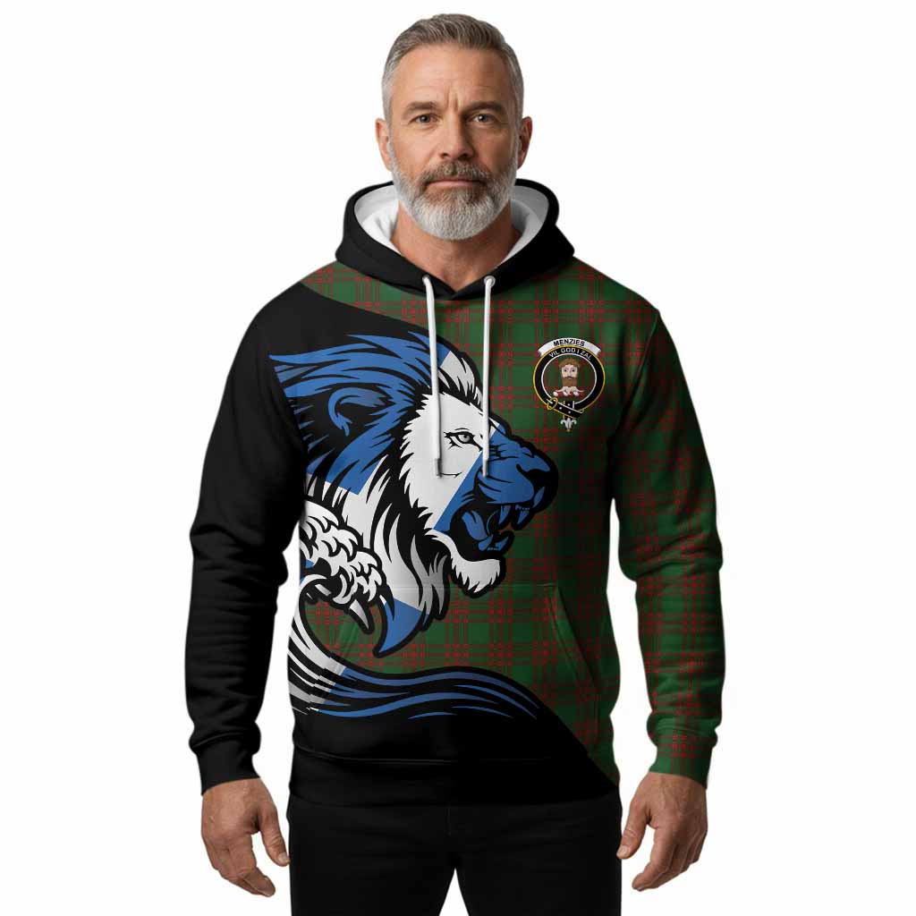 Menzies Tartan Crest Hoodie Scottish Golden Lions Wave Flow