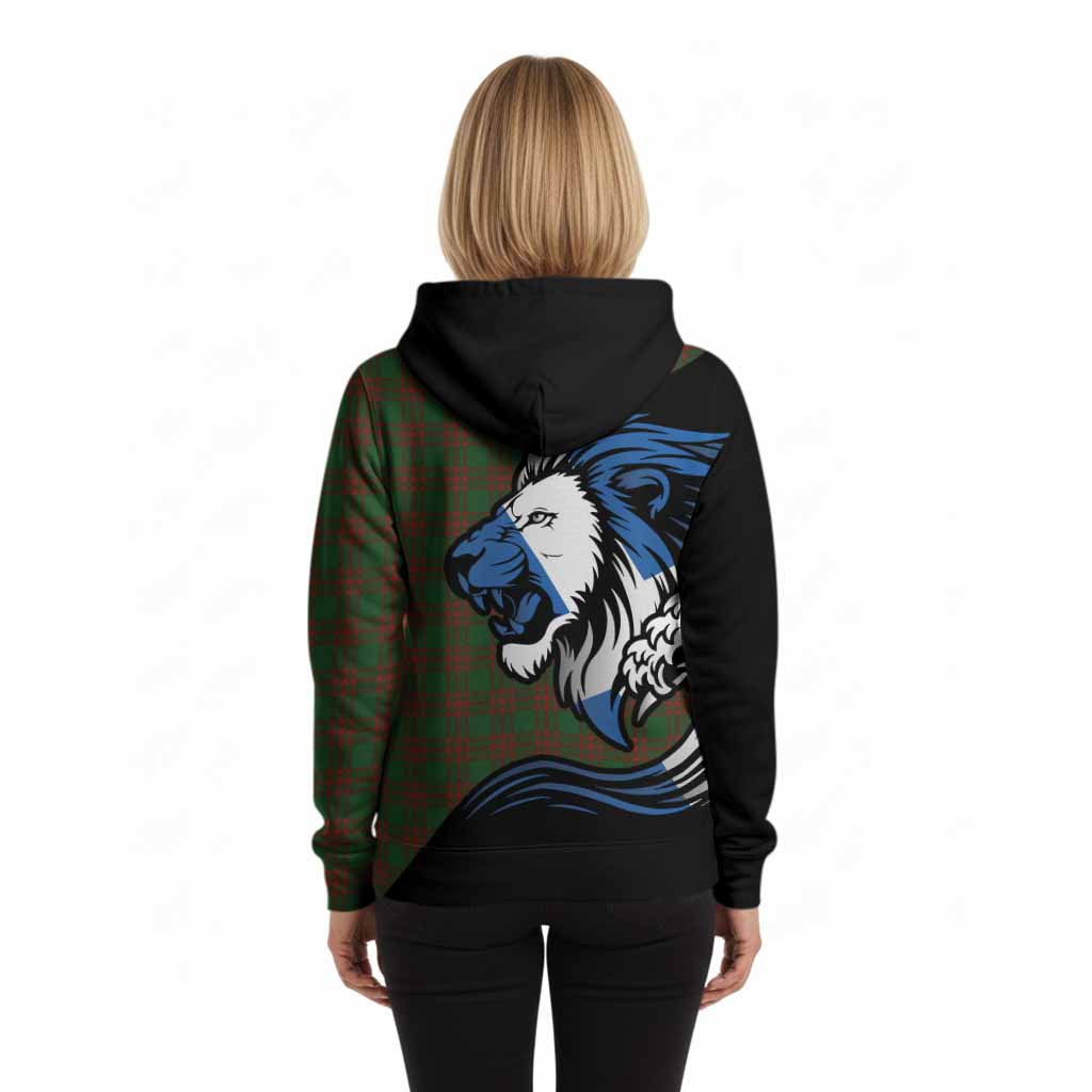 Menzies Tartan Crest Hoodie Scottish Golden Lions Wave Flow