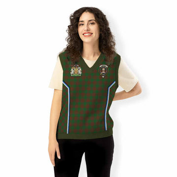 Menzies Tartan Crest Knitted V-Neck Vest Scotland Coat of Arm Flag Style