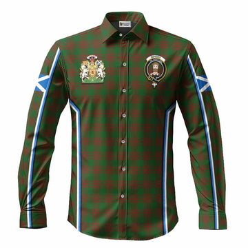 Menzies Tartan Crest Long Sleeve Button Shirts Scotland Coat of Arm Flag Style