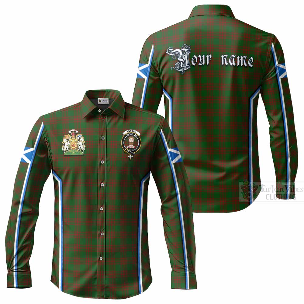 Menzies Tartan Crest Long Sleeve Button Shirts Scotland Coat of Arm Flag Style - Tartan Vibes Clothing