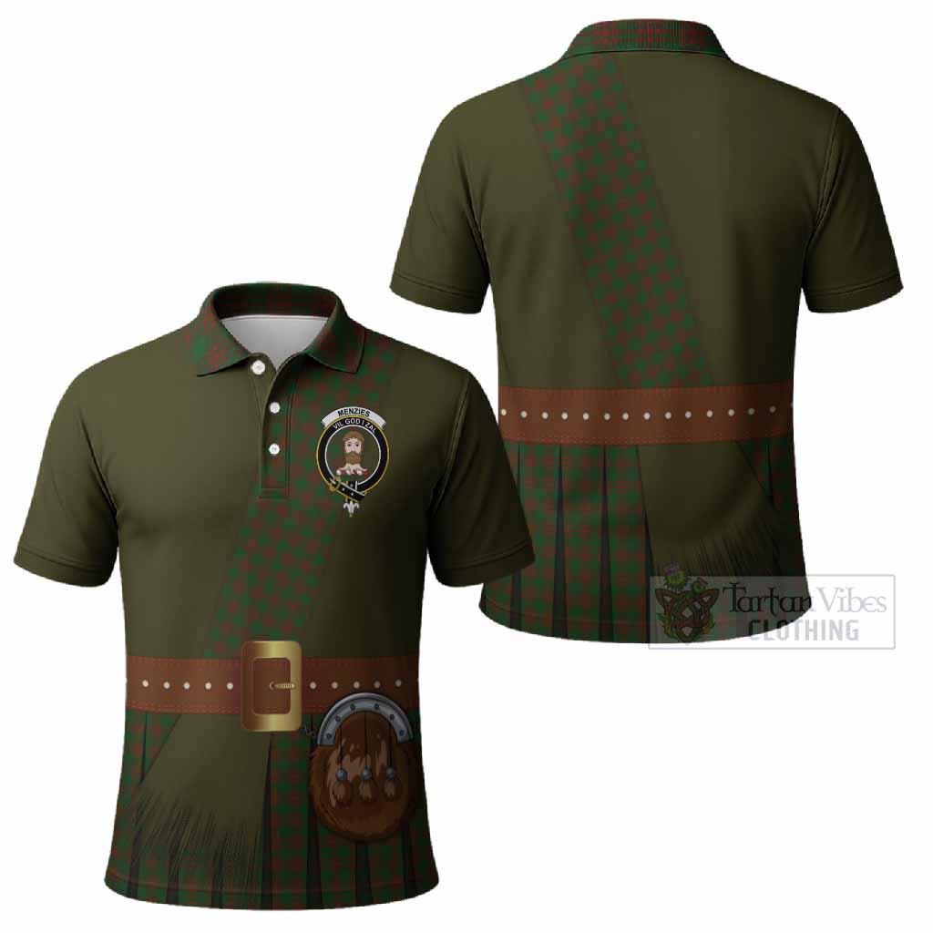 Menzies Tartan Crest Polo Shirt Kilt Costume Style