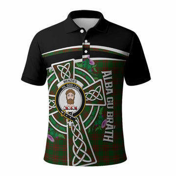 Menzies Tartan Crest Polo Shirt Scottish Thistle Celtic Cross Alba Gu Brath
