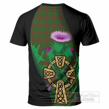 Menzies Tartan Crest T-Shirt Celtic Cross Thistle Flowers