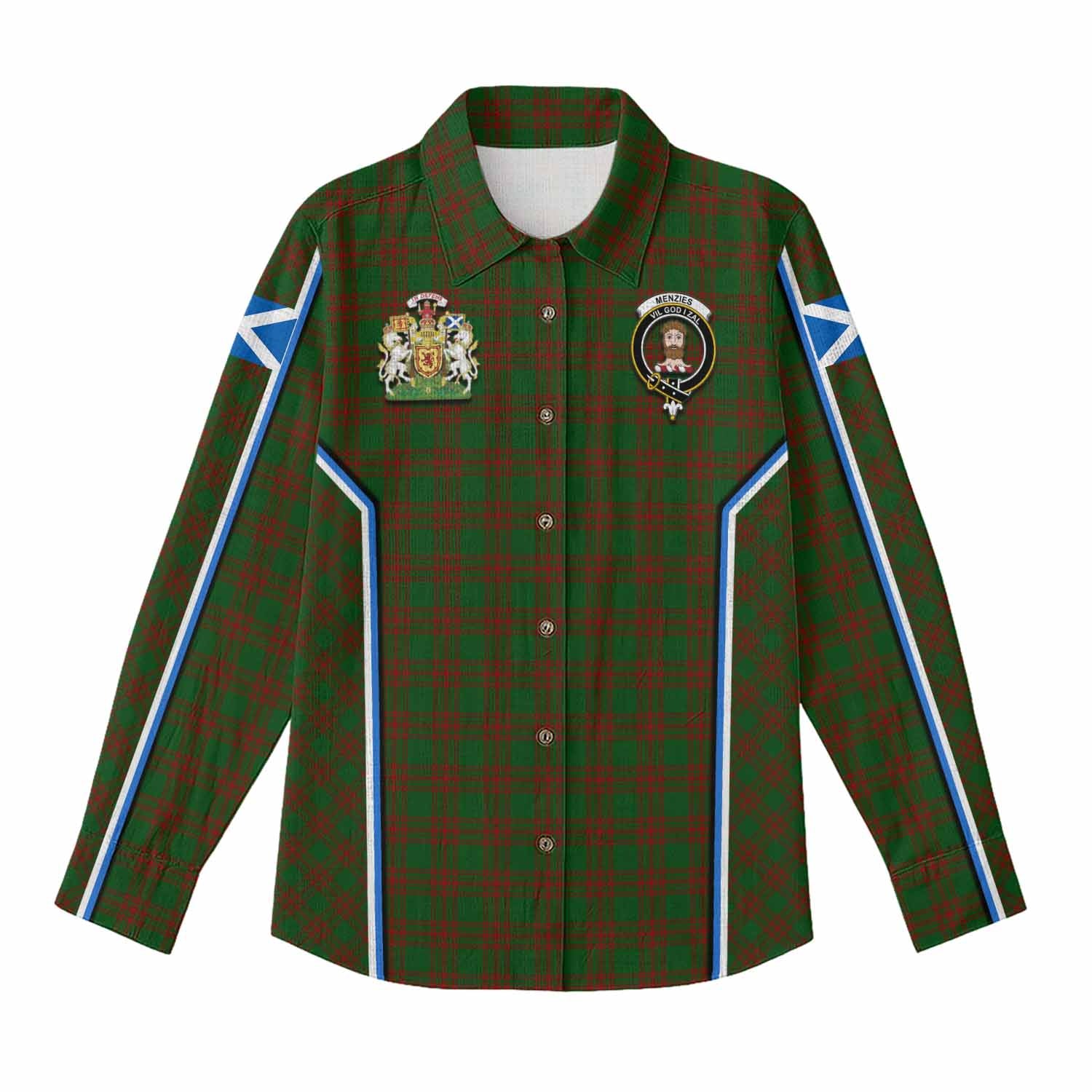 Menzies Tartan Crest Women Casual Shirt Scotland Coat of Arm Flag Style - Tartan Vibes Clothing