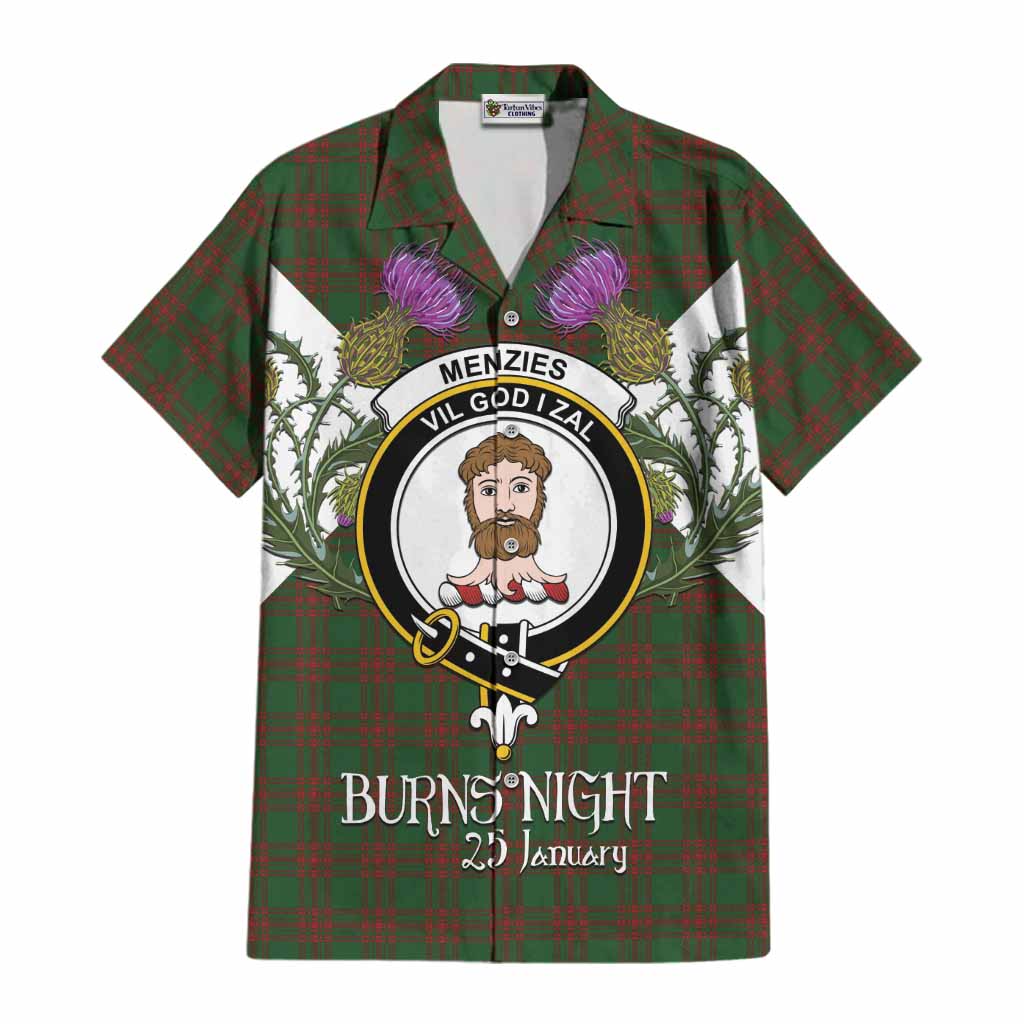 Menzies Tartan Family Crest Cotton Hawaiian Shirt Scottish Burns Night Thistle Floral