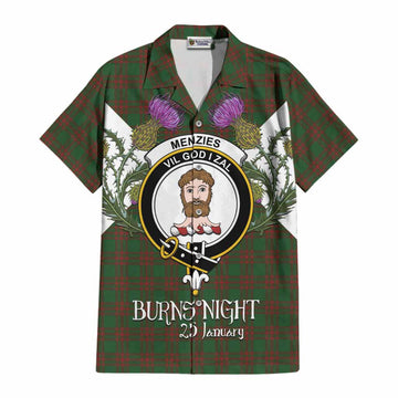 Menzies Tartan Family Crest Cotton Hawaiian Shirt Scottish Burns Night Thistle Floral