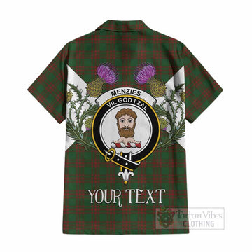 Menzies Tartan Family Crest Cotton Hawaiian Shirt Scottish Burns Night Thistle Floral