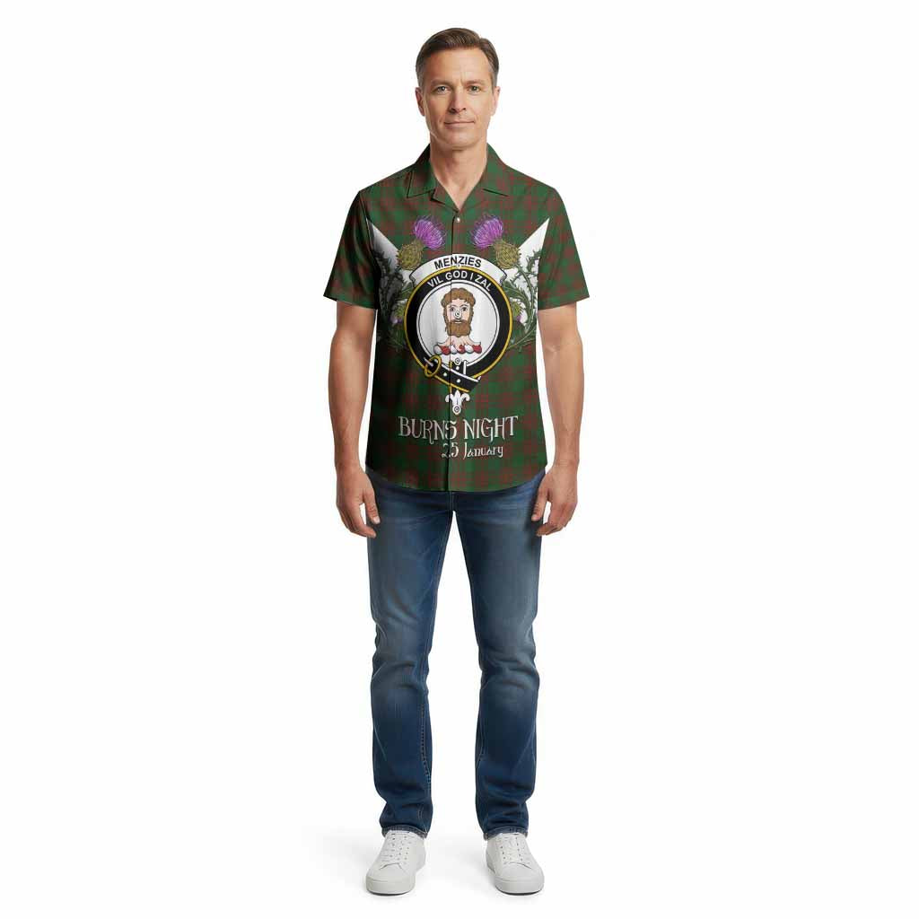 Menzies Tartan Family Crest Cotton Hawaiian Shirt Scottish Burns Night Thistle Floral