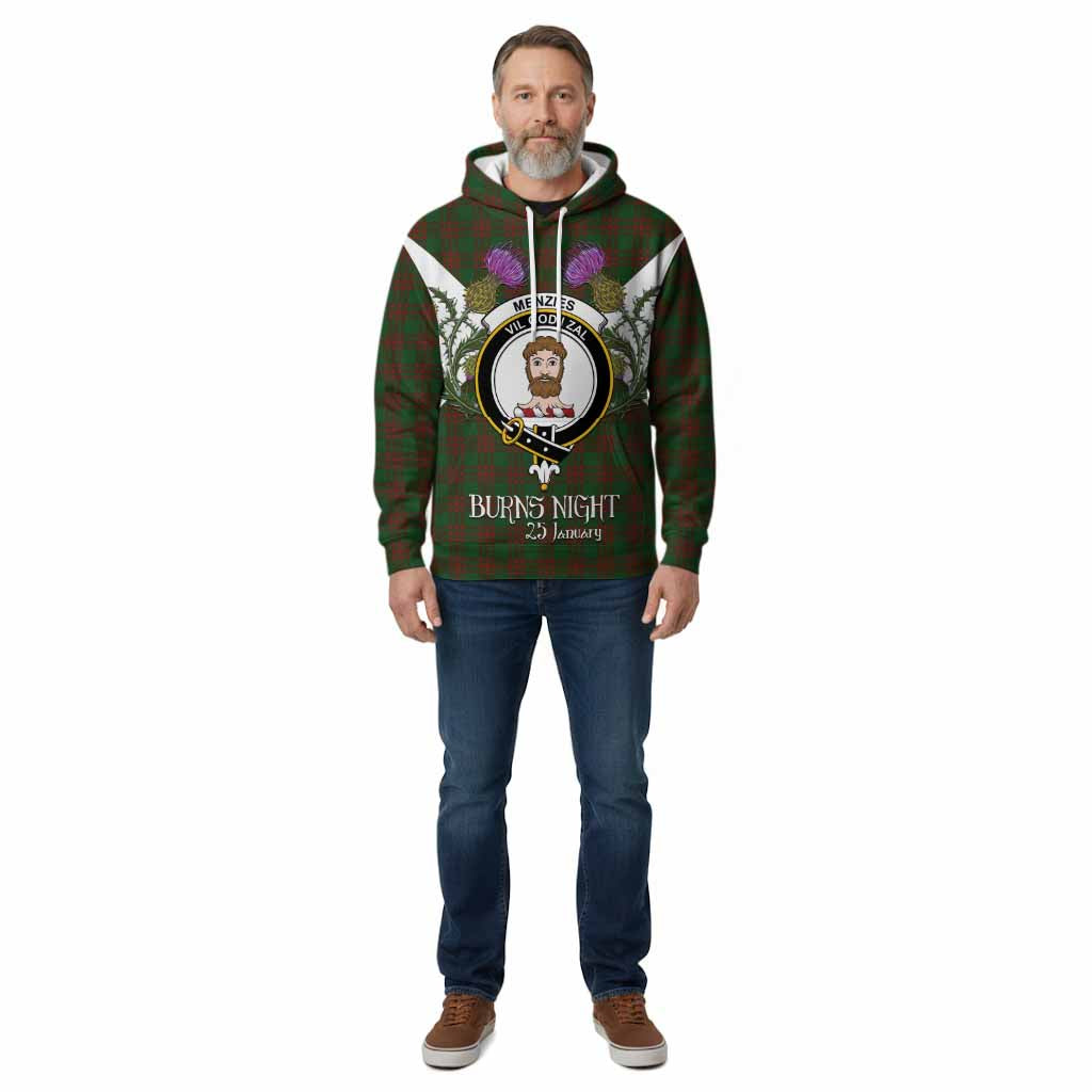 Menzies Tartan Family Crest Cotton Hoodie Scottish Burns Night Thistle Floral