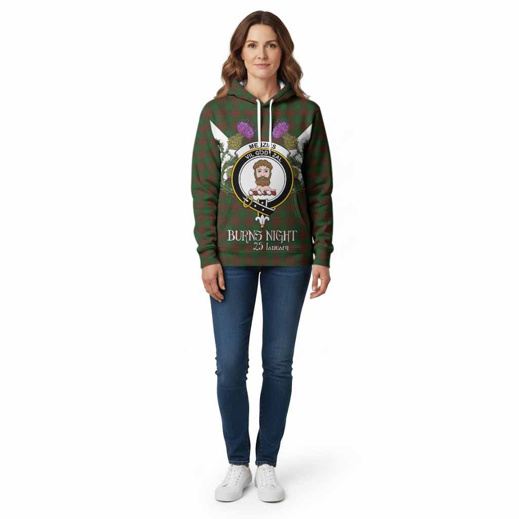 Menzies Tartan Family Crest Cotton Hoodie Scottish Burns Night Thistle Floral